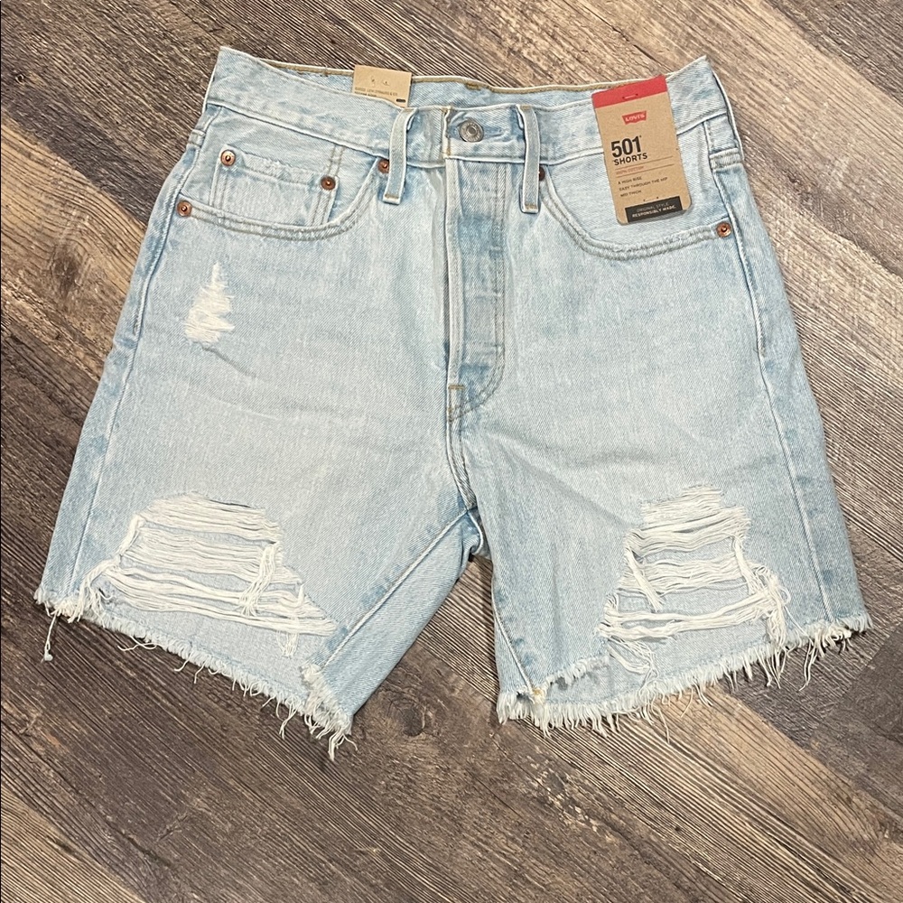 Levi's 501 Women’s Light Blue Ripped Denim Shorts